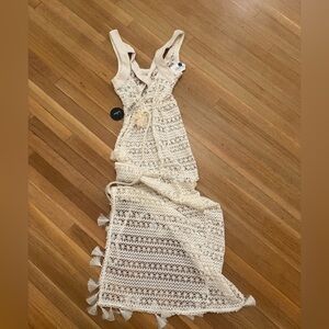 Elegant Cream Crochet Dress lulus small new maxi